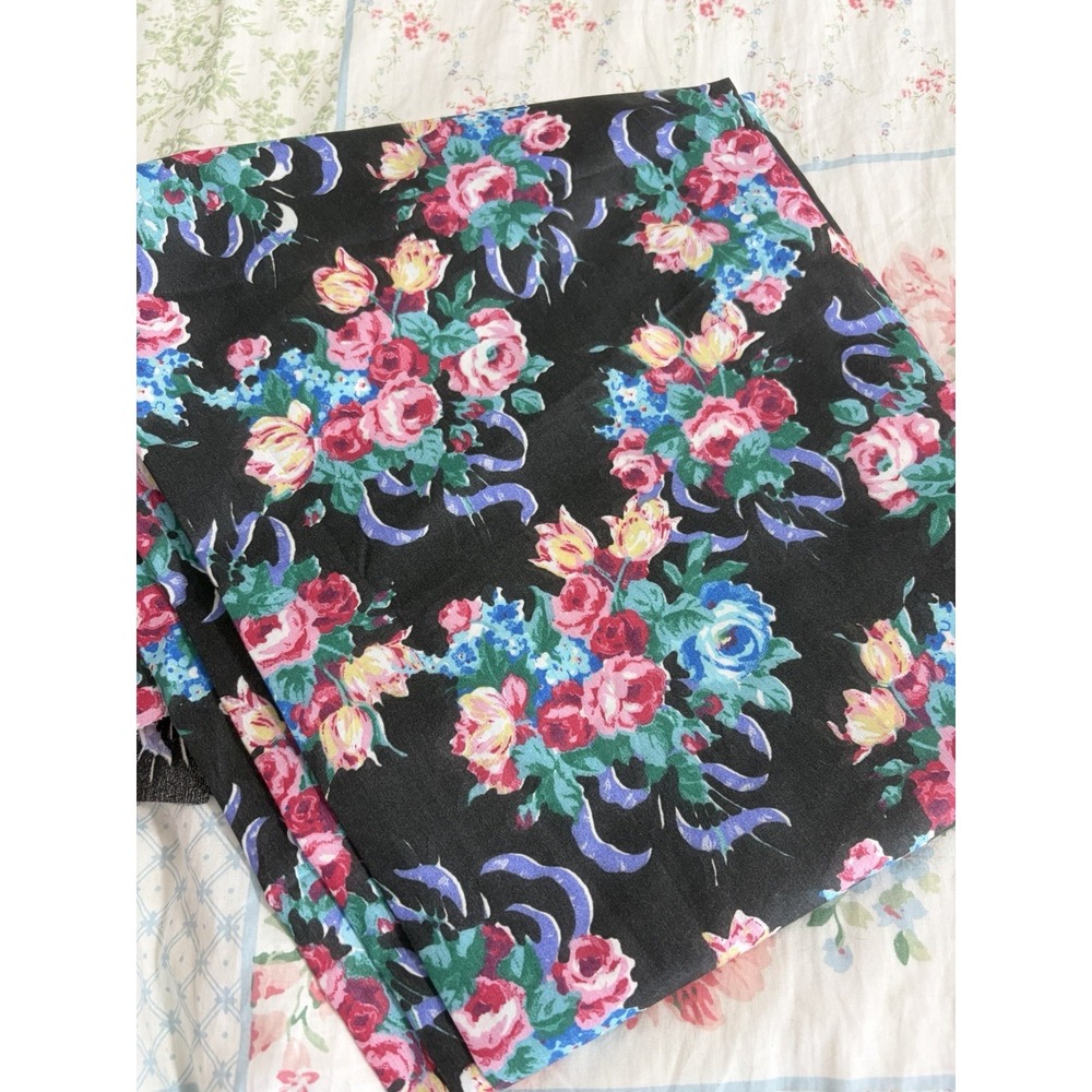 Vintage Peter Pan Fabrics Florals on Black Cotton Fabric READ Black With Roses